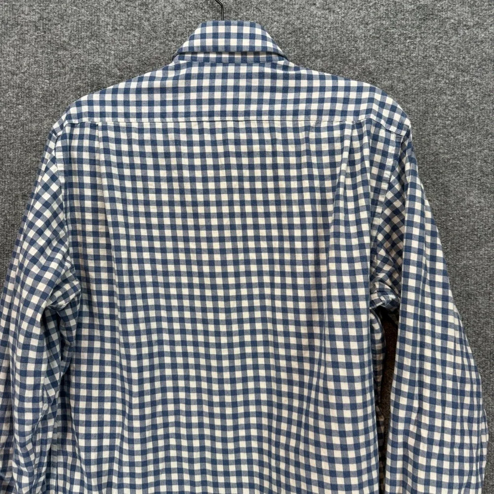Ledbury Dress Shirt Mens 16 35 Blue Gingham Check Cotton Spread Collar Button Up